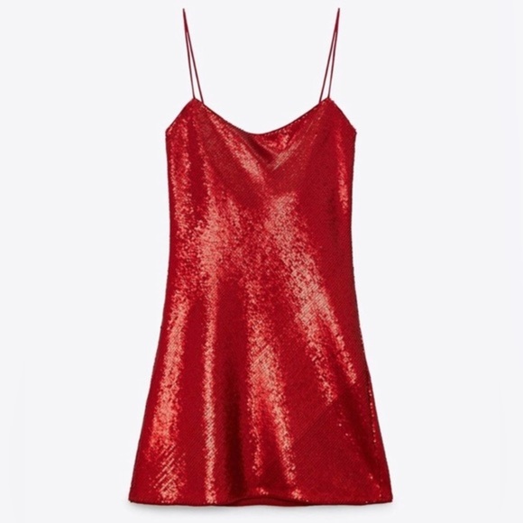 Zara red sequin blogger favorite back cowl neck draped mini dress size small new - Picture 14 of 16
